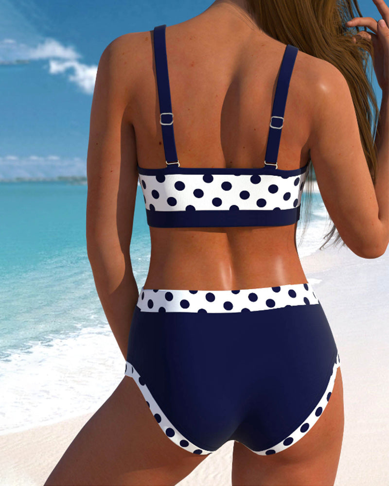 Liesbeth - Hoge taille punten-bikini met patchwork-ontwerp
