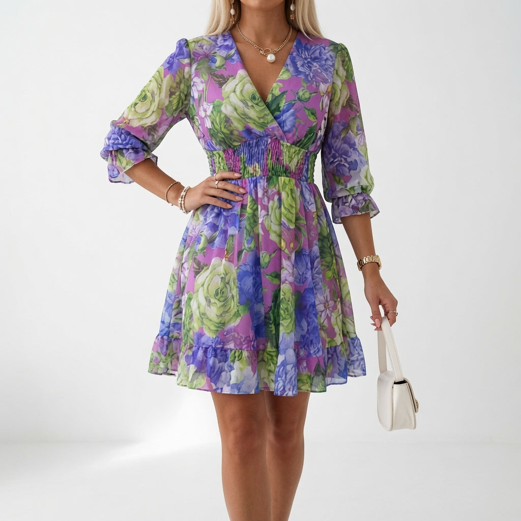 Madelief | Blauwe jurk met panterprint