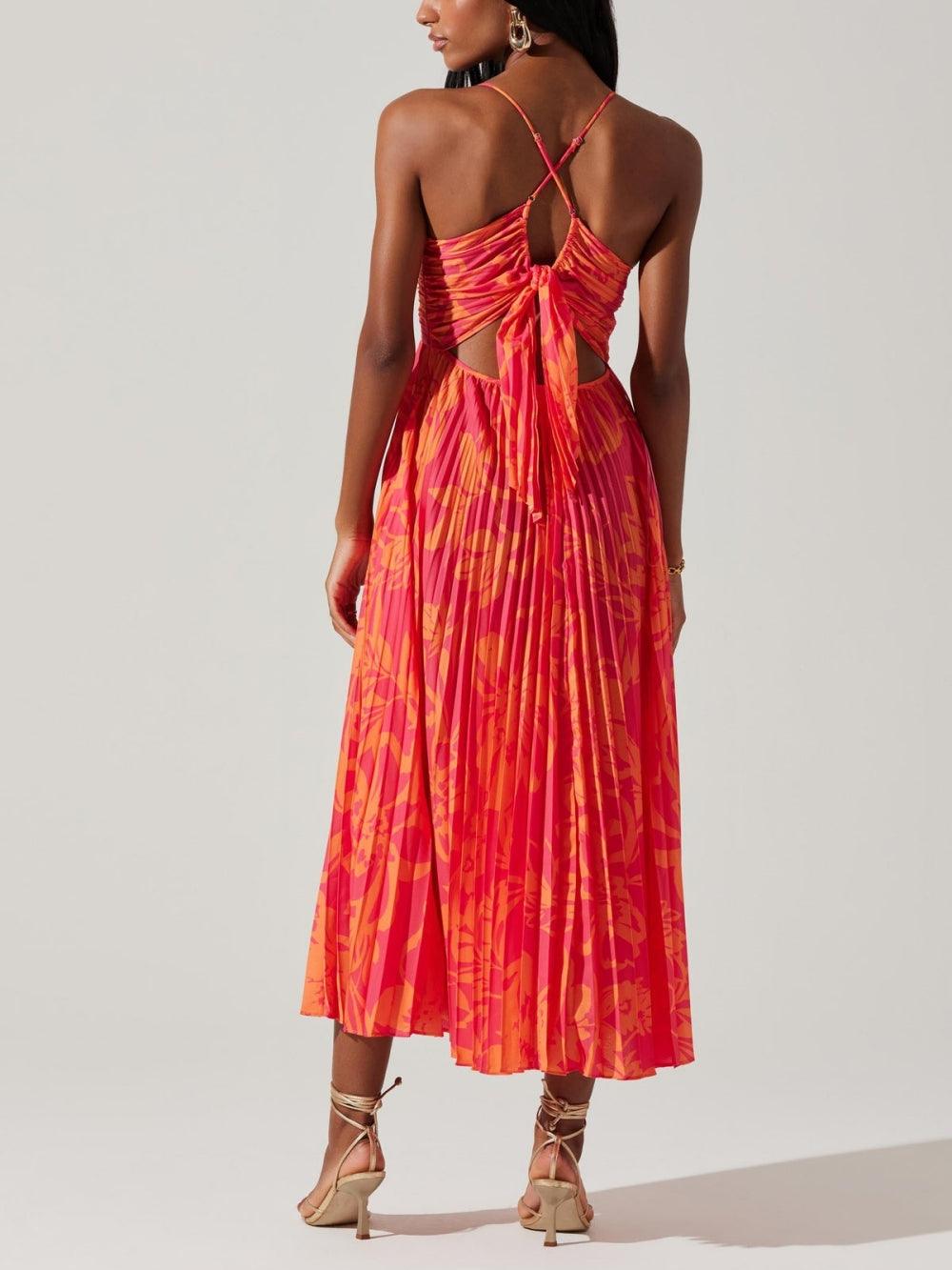 Elegante Bloemenprint Plissé Midi Jurk