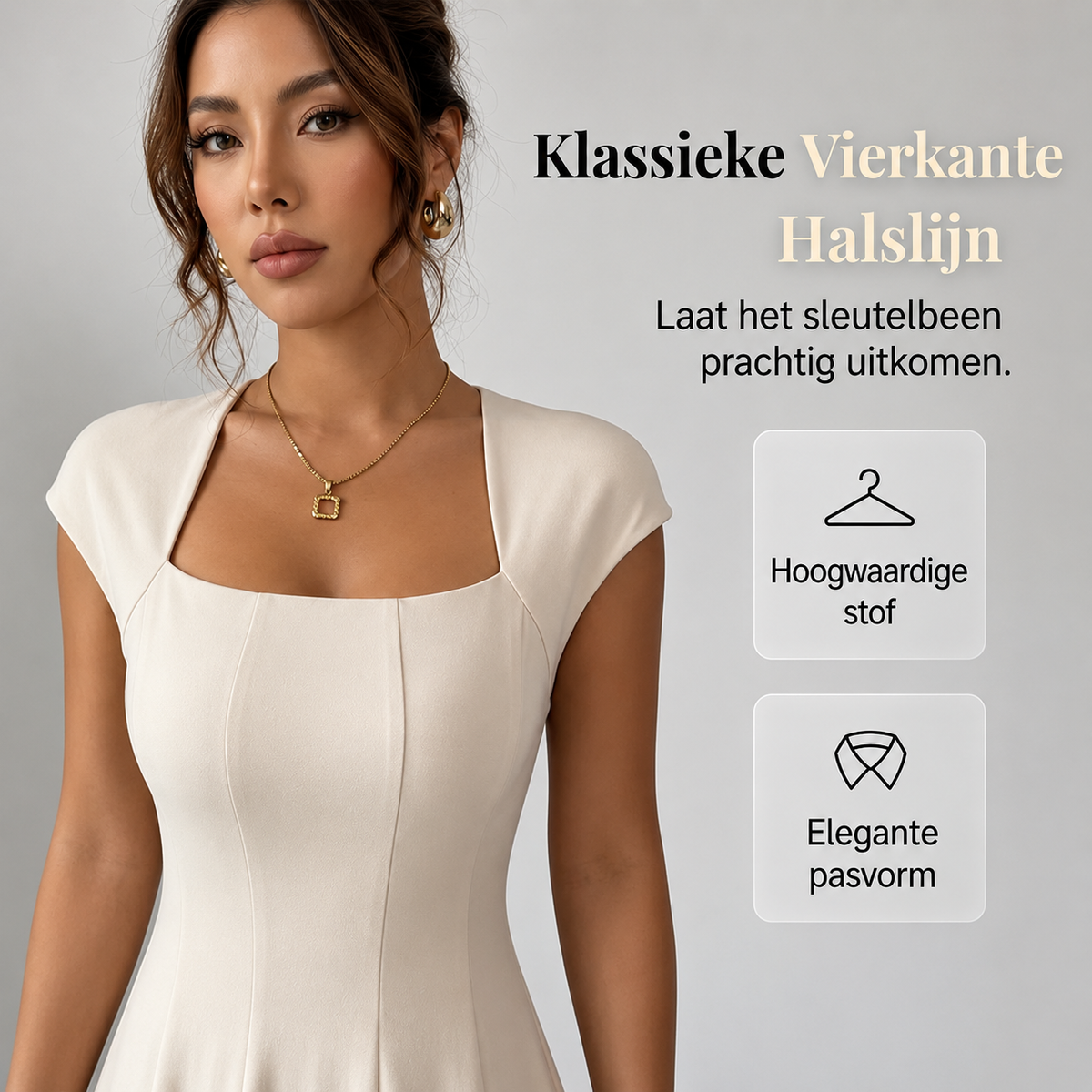 Margot | Elegante midi jurk vierkante hals