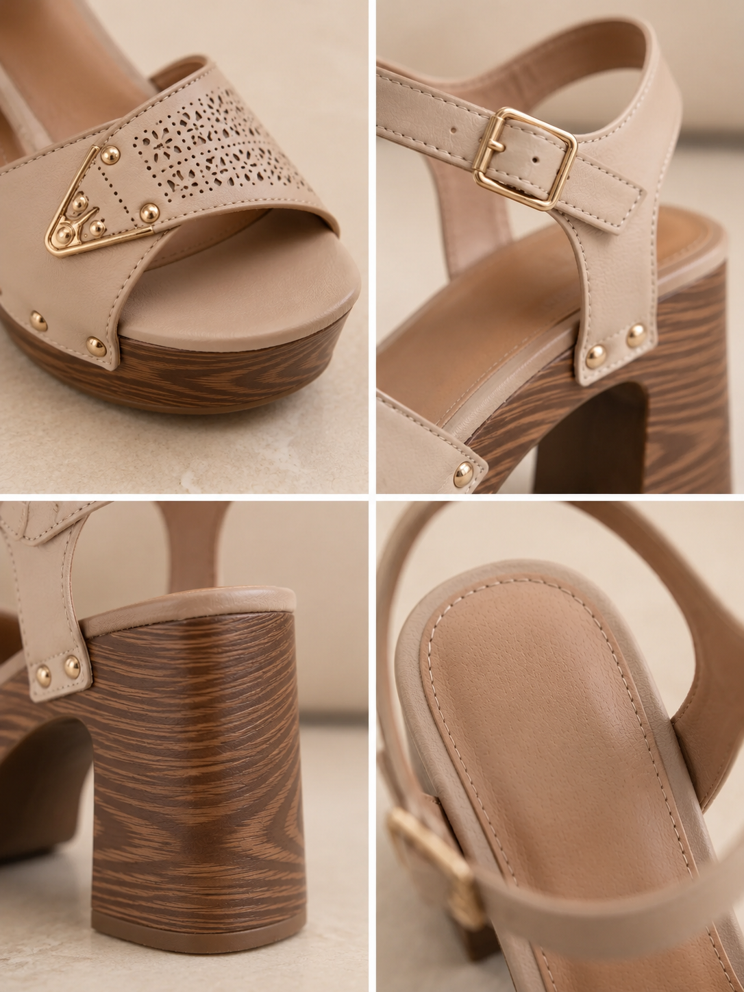 Sandalen Gaia — taupe, kruisbanden en gouden studs