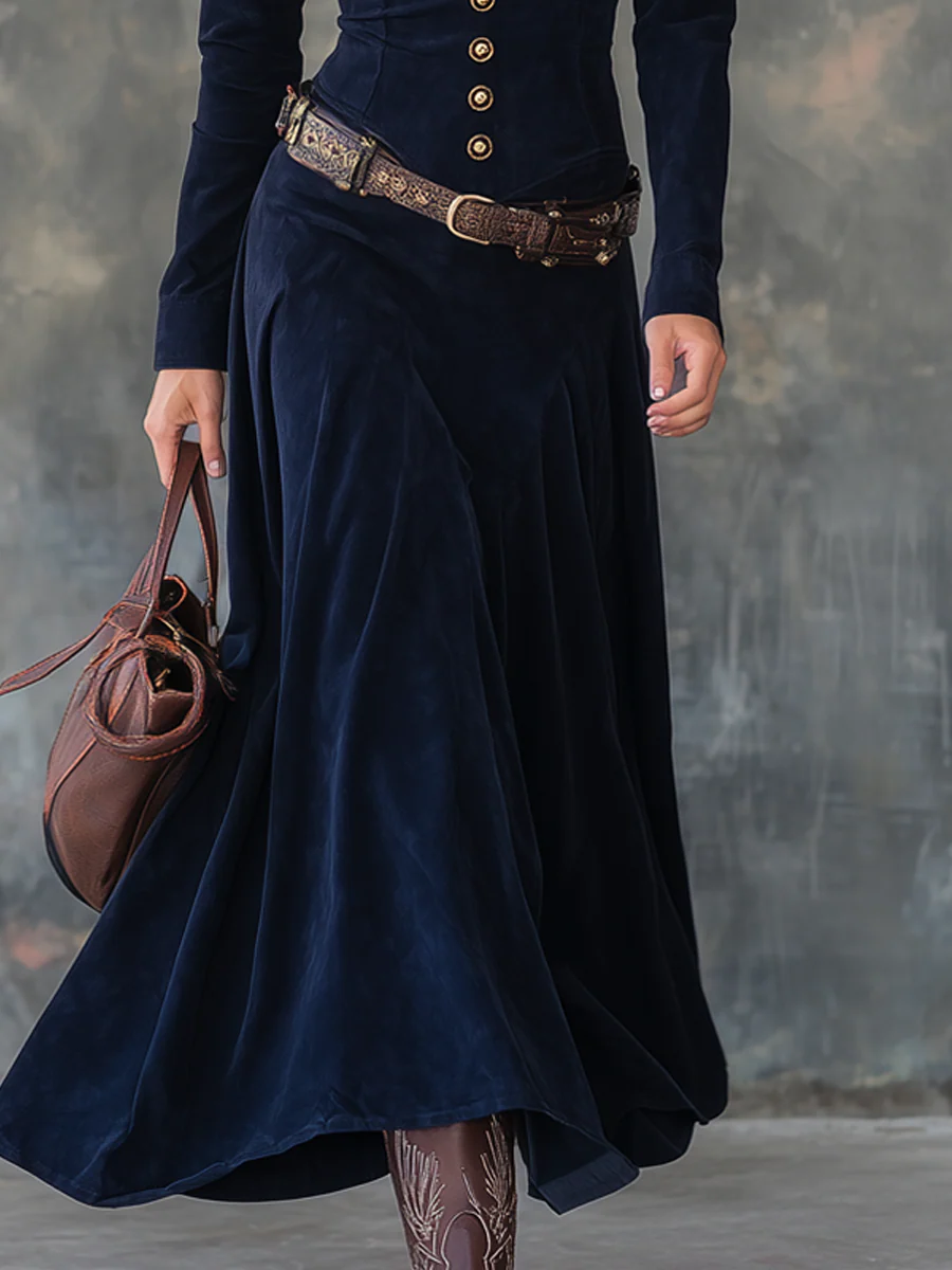 Dianne - Lange suede jurk met knopen