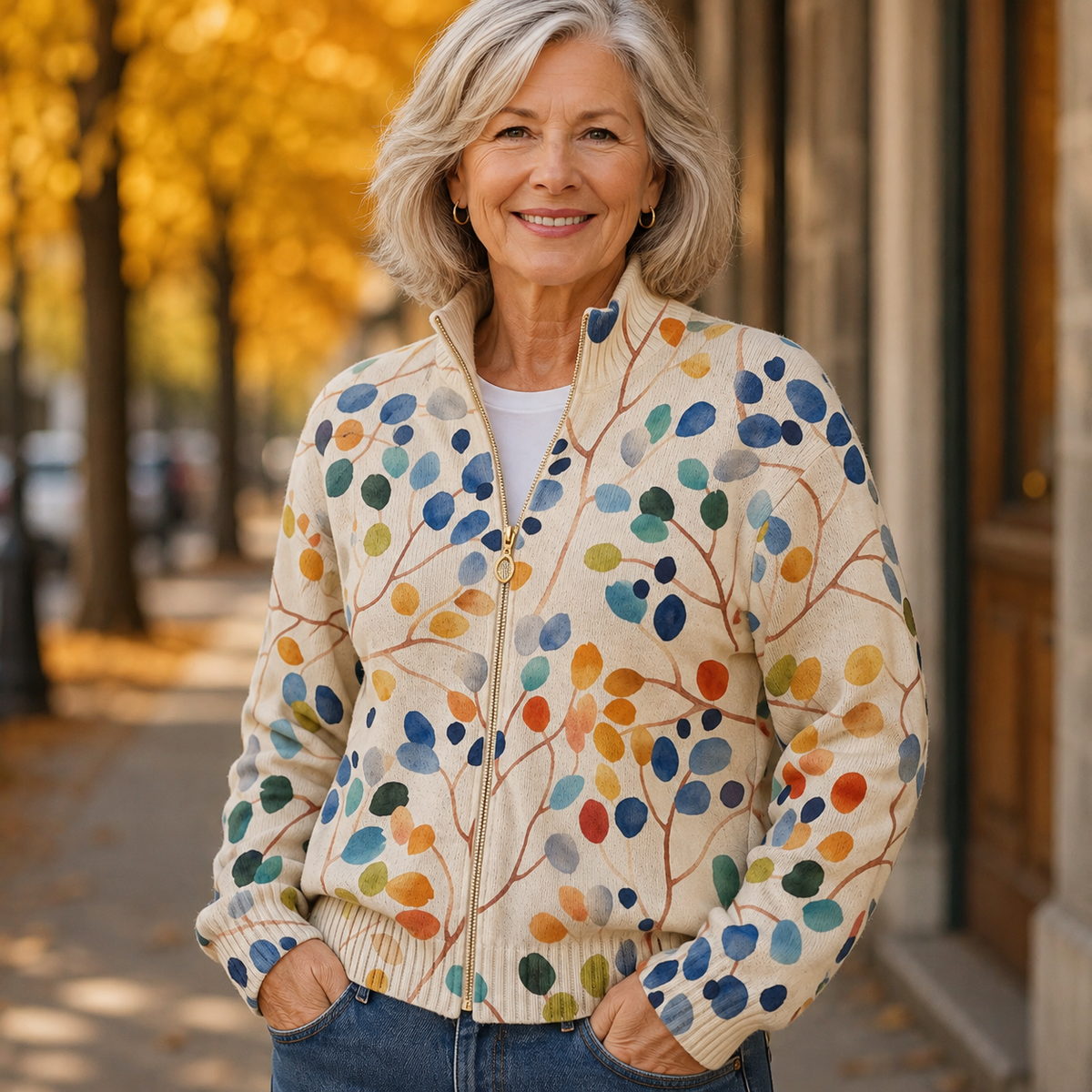 Imogene™ | Botanische Bladprint Zip Cardigan