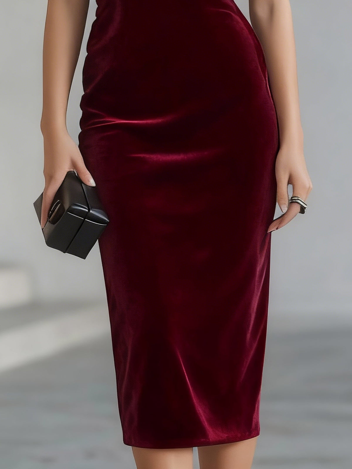 DRAMATISCHE BURGONDISCHE VELVET BOW MIDI JURK