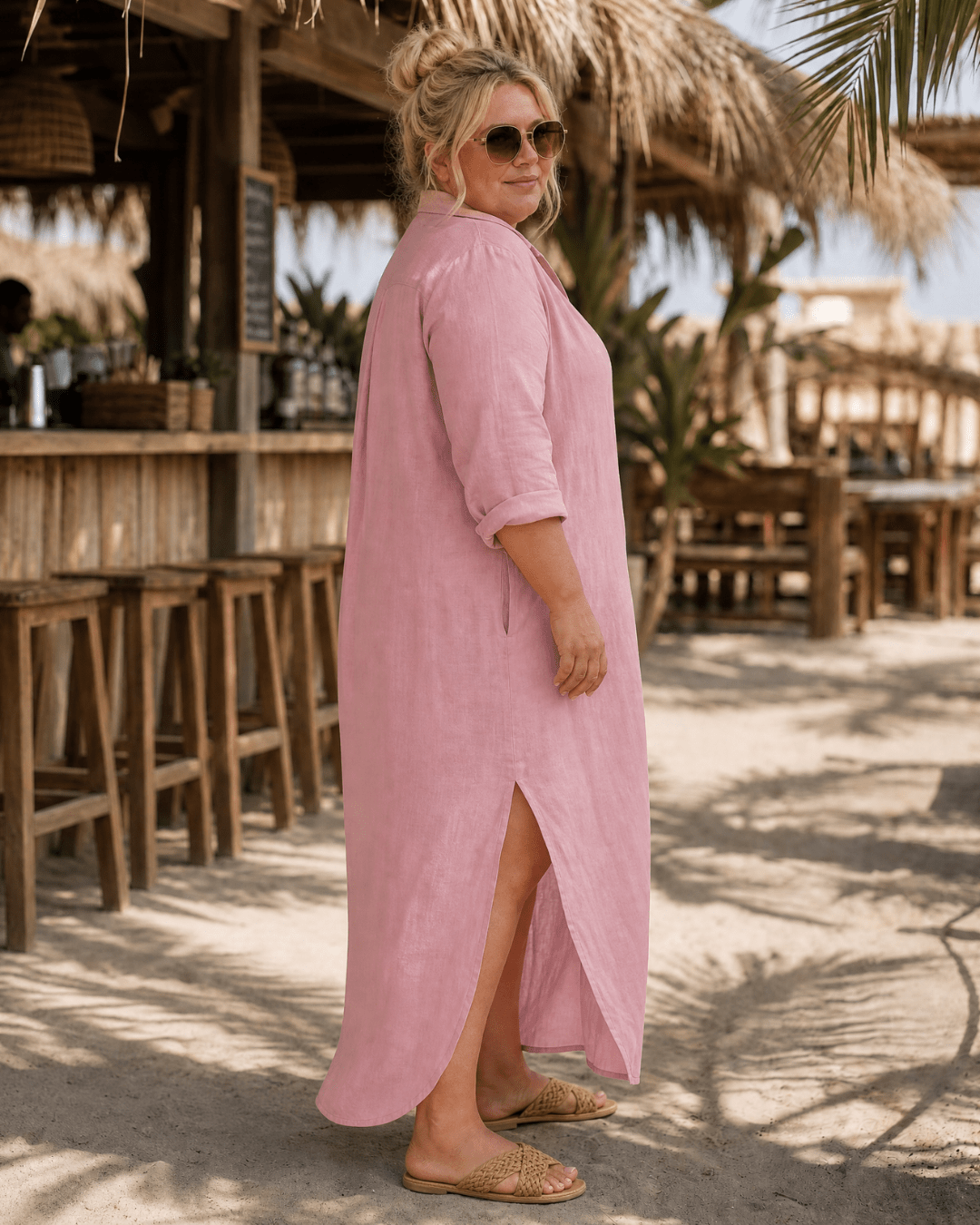 Vipro | Elegante Strandjurk met Relaxte Pasvorm en Knoopsluiting