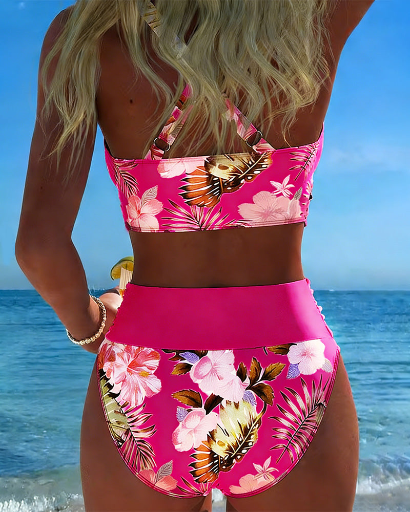 Bikini Contrast Bloemenpatroon Gesplitst