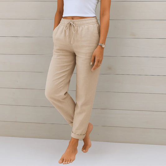 Mathilde | Beige katoen-linnen broek