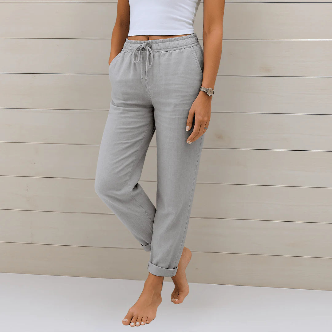 Mathilde | Beige katoen-linnen broek