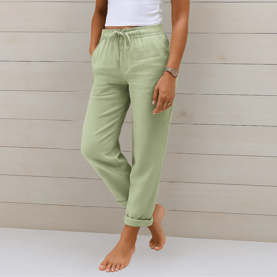 Mathilde | Beige katoen-linnen broek