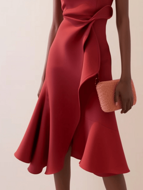 Rode Mouwloze Midi Elegante A-lijn Jurk met Taille Twist voor Dag-naar-Nacht