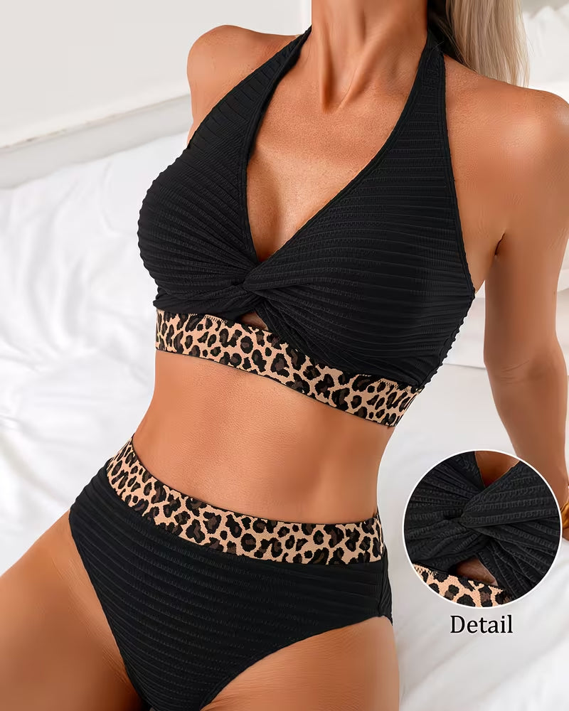 Bikini Geribbeld Leopard Kleurblok