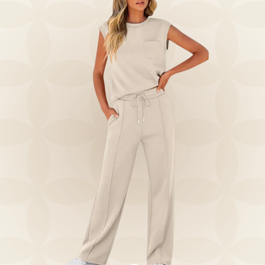 Anna – Casual Zomer Lounge Co-ord Set - Beige
