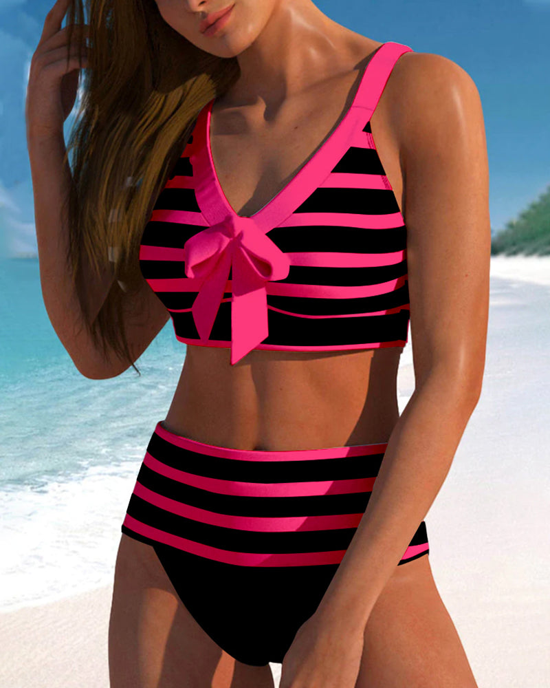 By Esmee® | Gestreepte Bikini met Hoge Taille