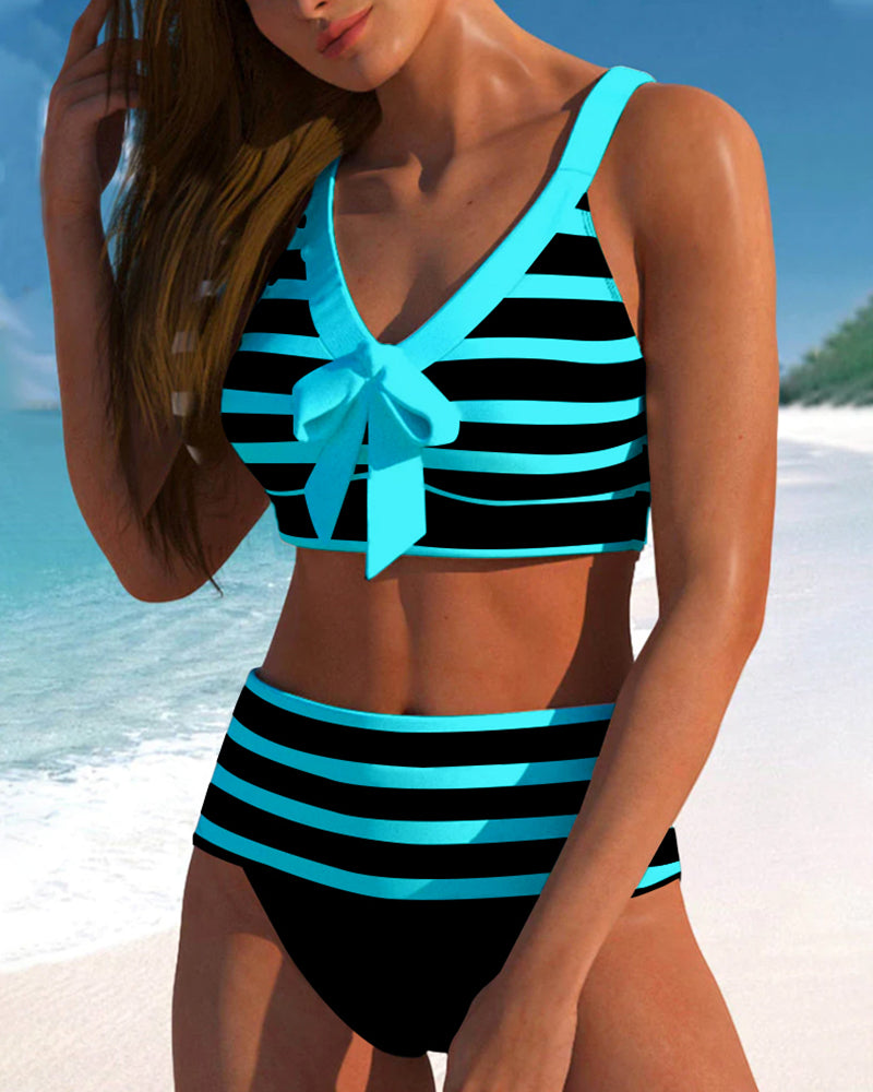 By Esmee® | Gestreepte Bikini met Hoge Taille