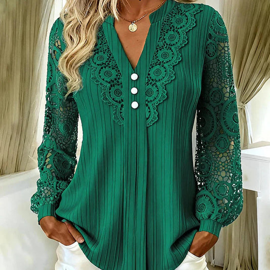 Nadia | Geplooide blouse met kanten mouwen