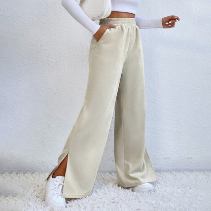 Moniek - Geribbelde Effen Kleur Casual Broek