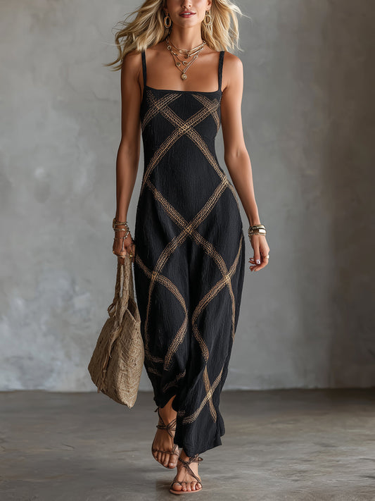 Vittoria – Geometrisch Zwart Camel Jurk