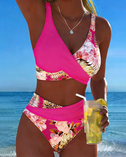Bikini Contrast Bloemenpatroon Gesplitst
