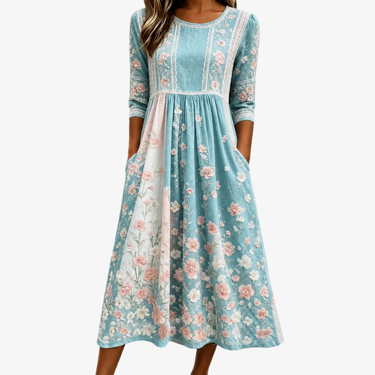 Lente Bloesem Patchwork Midi Jurk