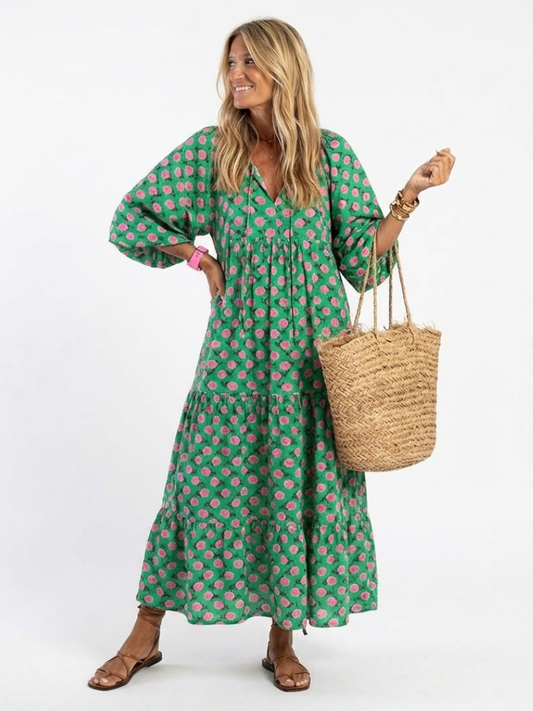 Fiora | Midi-jurk met bloemenprint en V-hals