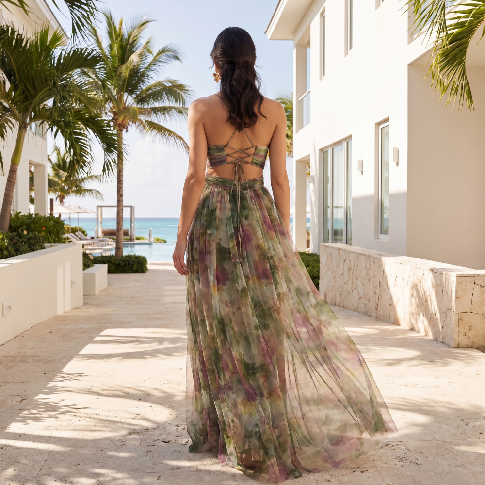 Dayana – Maxi Jurk met Knoopsluiting aan de Voorkant