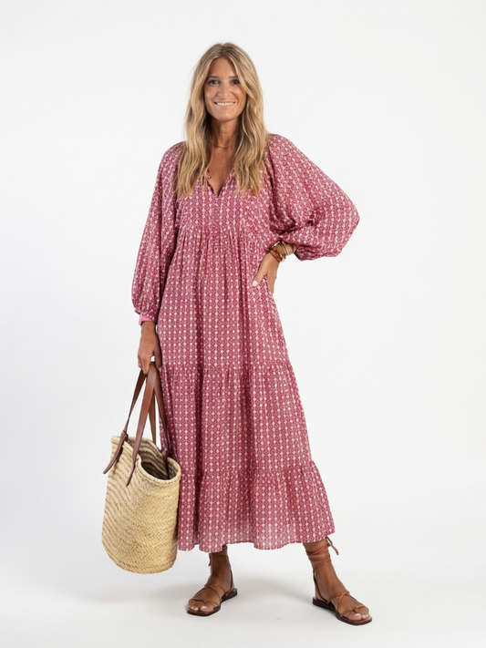 Arlette | Midi-jurk met geometrische print en lange mouwen