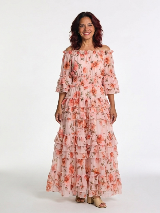 Rozaly | Maxi-jurk met Bloemenprint en Schouderloze Mouwen