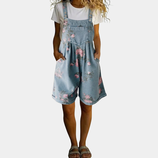 Adriana - Bloemen denim jumpsuit met zachte katoen en vintage was
