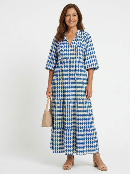 Elodie | Jurk met diamanten patroon en volantrok
