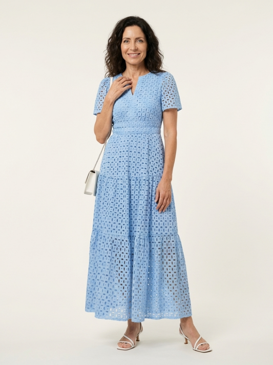 Brielle | Midi-jurk met V-hals en korte mouwen met ruffles