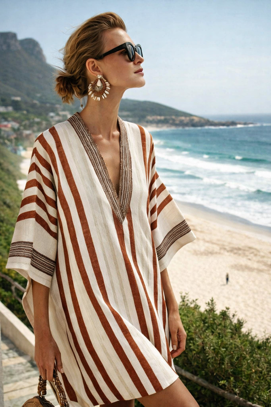 Cannes - Strandjurk met V-hals en print