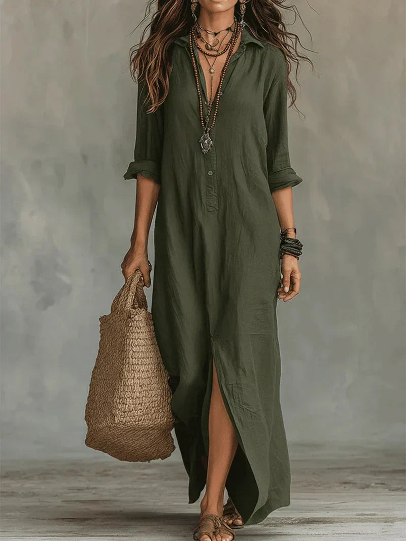 Céline™ | Maxi Zwarte Jurk met Knopen