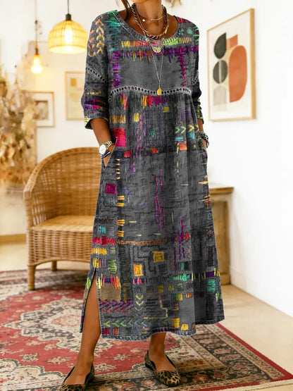 Manuela | Geprinte Jurk met Etnisch Patchwork