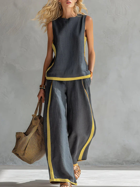 Ursula – Set van een gilet en een chique-casual broek met bicolor afwerkingen