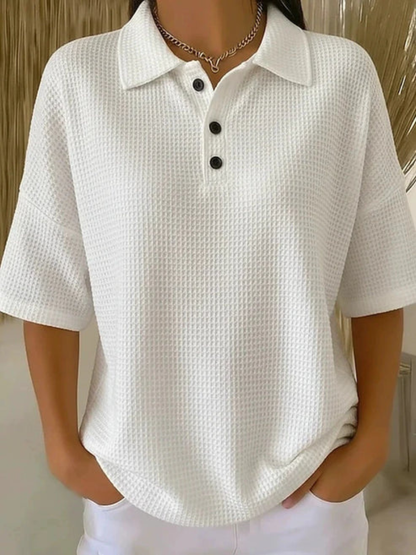 Gisela | Comfortabele Wafel Polo Blouse