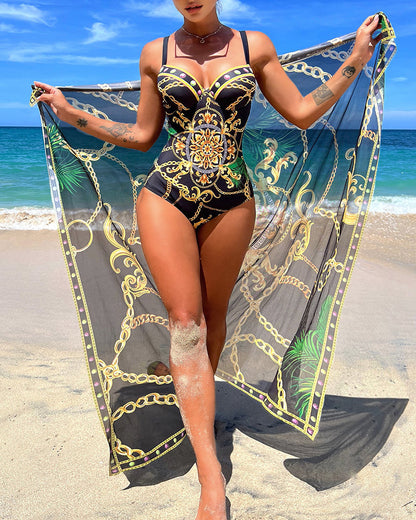 Darius – Eendelig badpak met push-up-effect en bijpassende strandrok
