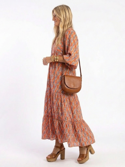Amara | Midi jurk met V-hals en geometrisch patroon