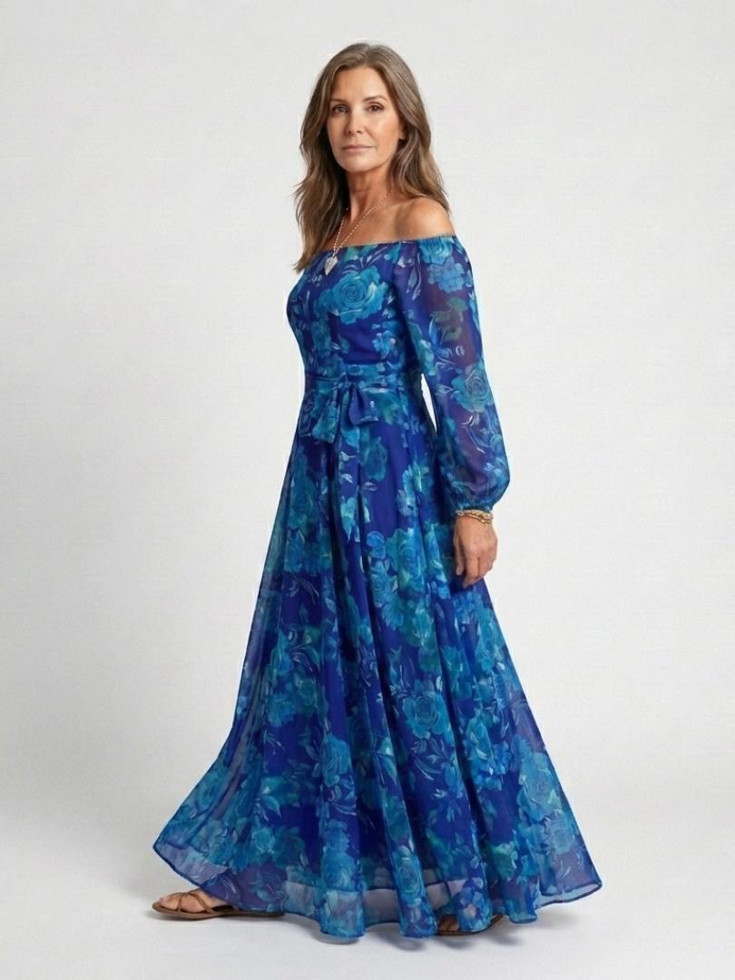Aspen | Maxi Jurk met Ontblote Schouders en Bloemen