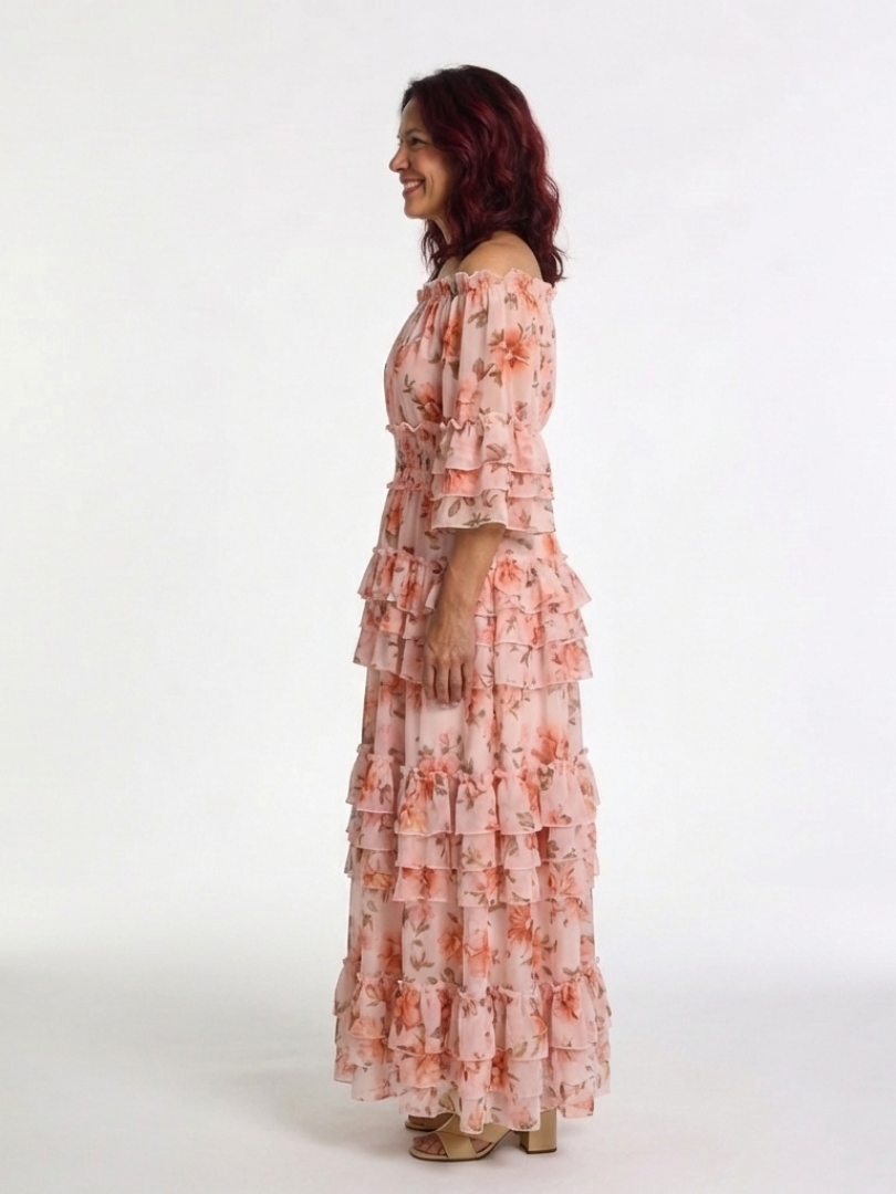 Rozaly | Maxi-jurk met Bloemenprint en Schouderloze Mouwen