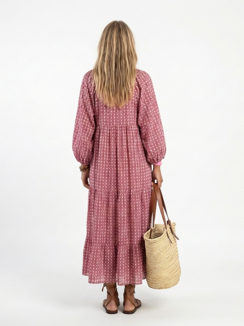 Arlette | Midi-jurk met geometrische print en lange mouwen