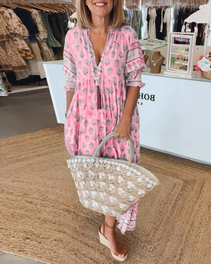 MANA | MIDI ROZE CHIC JURK MET V-HALS