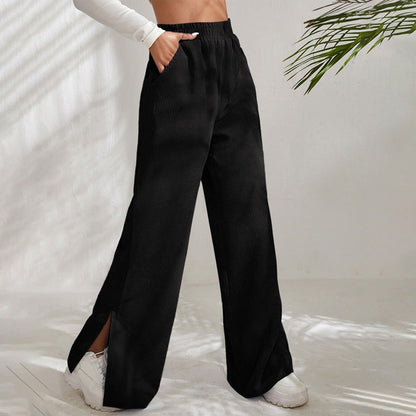 Moniek - Geribbelde Effen Kleur Casual Broek