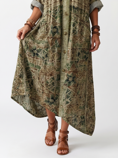 Aleta | Knop Voorkant Oversized Pocket Midi Jurk