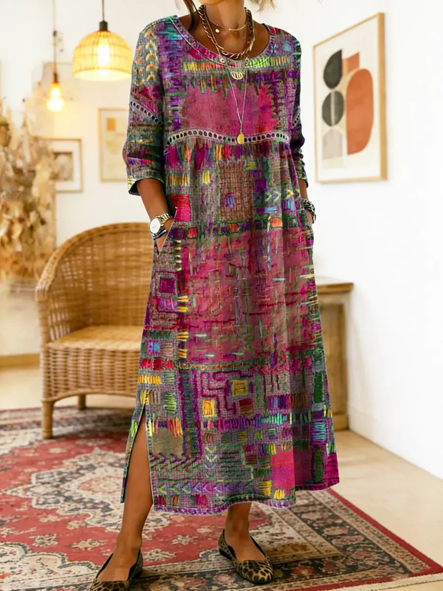 Manuela | Geprinte Jurk met Etnisch Patchwork