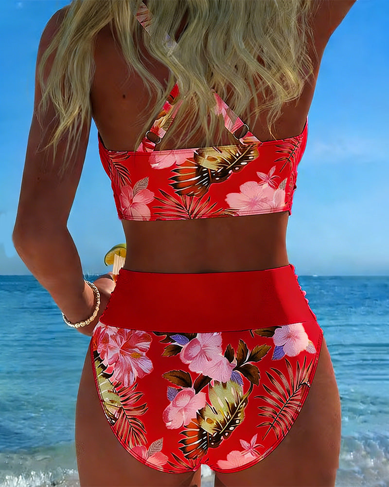 Bikini Contrast Bloemenpatroon Gesplitst