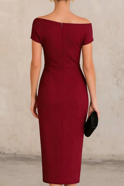 Elegante Korte Mouw Slim-fit Plissé Midi Jurk