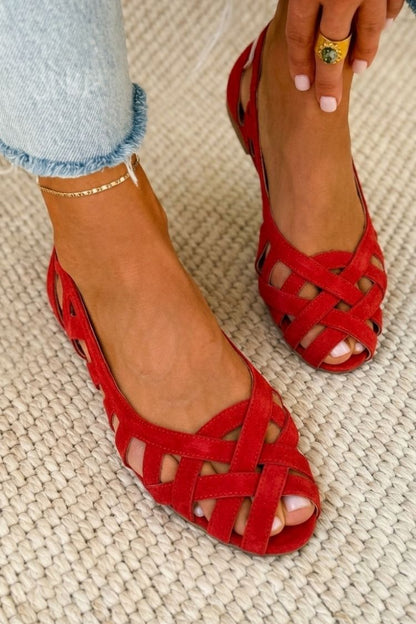 Cato | Platte sandalen met open teen en gevlochten stof