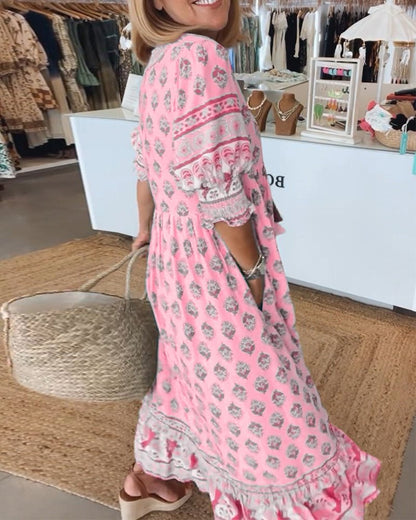 MANA | MIDI ROZE CHIC JURK MET V-HALS