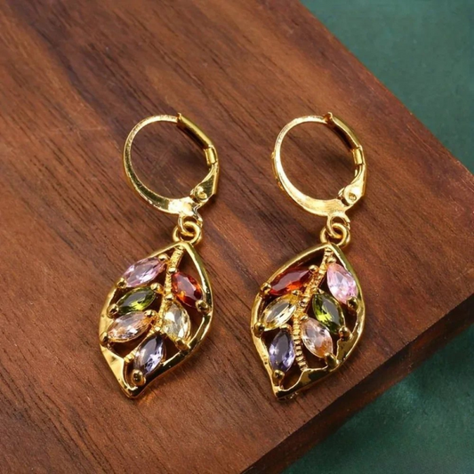 Vintage Oorbellen in Multikleur Gouden Blad