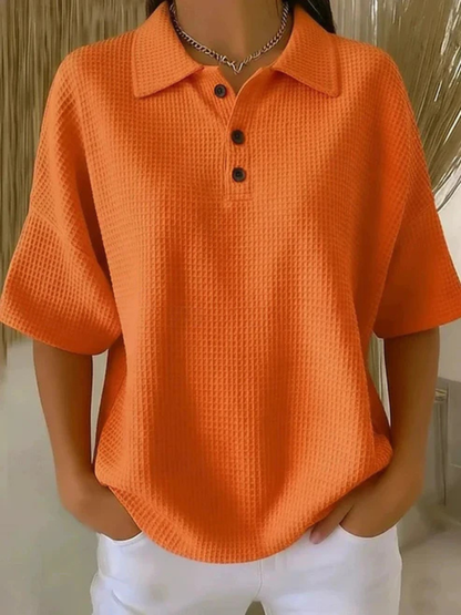 Gisela | Comfortabele Wafel Polo Blouse
